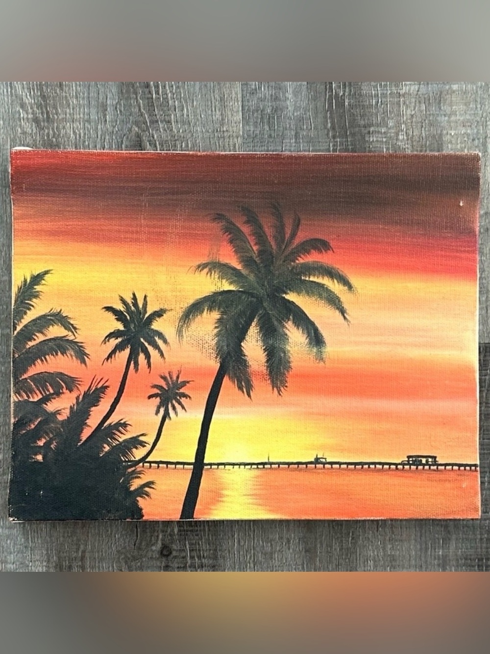 Tropical Palm Tree Sunset Painting on Canvas